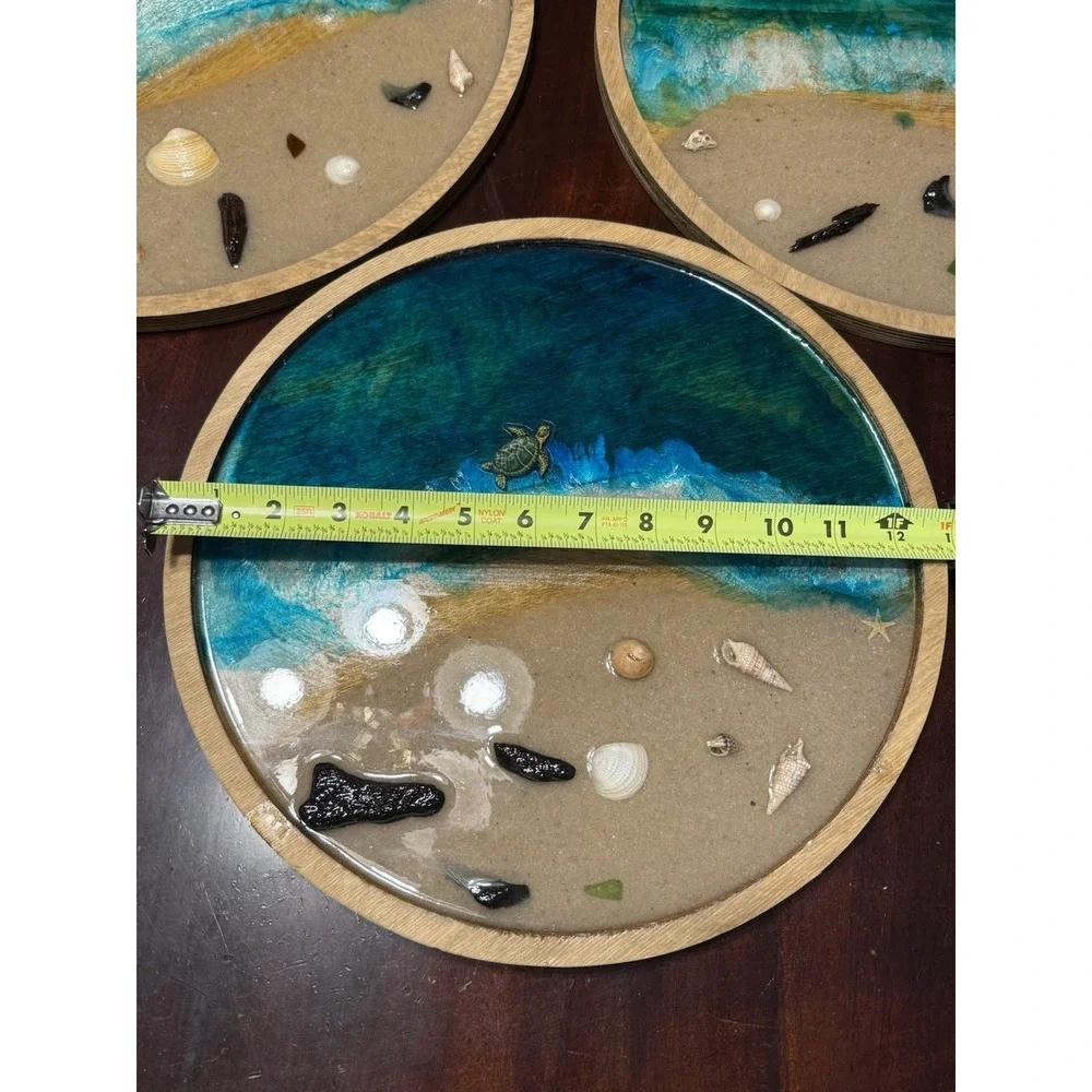 Handmade Resin Beach Tray Ocean Vibes ‎ Epoxy Art   Decor Lot Of 3